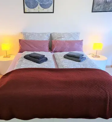 Ein Bett oder Betten in einem Zimmer der Unterkunft Kupferberg - helles und gemütliches Appartement in Uninähe