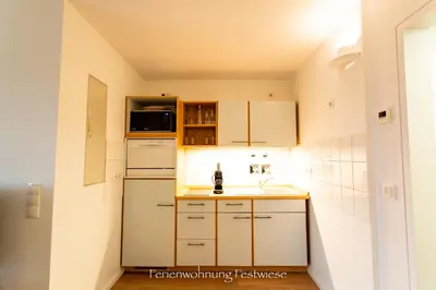 Küche/Küchenzeile in der Unterkunft FESTWIESE - modernes Apartment nahe Neustadter Innenstadt