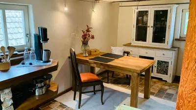 Küche/Küchenzeile in der Unterkunft Studiowohnung im preisgekrönten Denkmal in Groß-Umstadt
