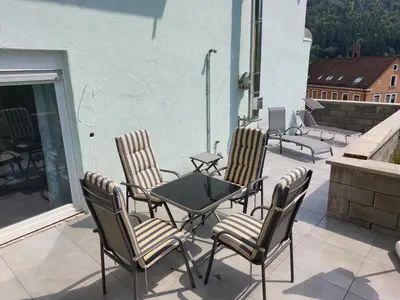 Ein Balkon oder eine Terrasse in der Unterkunft Ferienwohnung Unterm Rappenfels