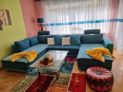 Ein Sitzbereich in der Unterkunft Ferienwohnung Mohnblume