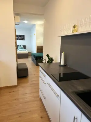 Küche/Küchenzeile in der Unterkunft Apartment Im Sand nahe am See