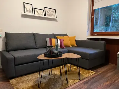 Ein Sitzbereich in der Unterkunft Ferienwohnung auf dem Betzenberg