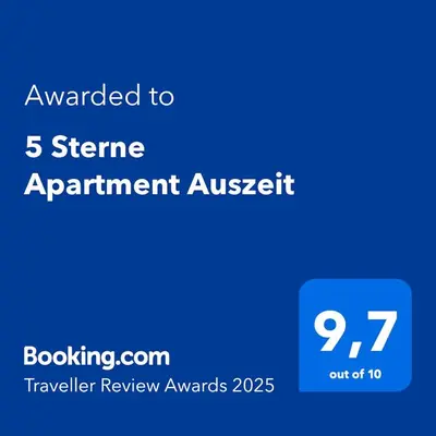 Ein Zertifikat, Auszeichnung, Logo oder anderes Dokument, das in der Unterkunft 5 Sterne Apartment Auszeit ausgestellt ist