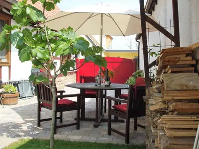Ein Patio oder anderer Außenbereich in der Unterkunft Ferienhaus Pfalzklause