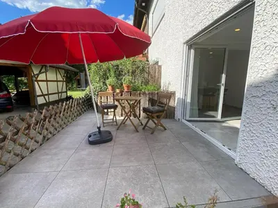 Ein Patio oder anderer Außenbereich in der Unterkunft Ferienwohnung Schleifnest