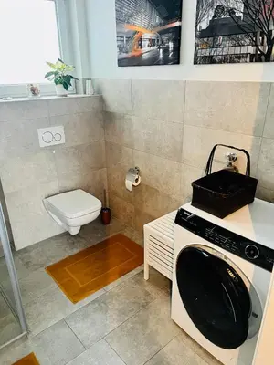 Ein Badezimmer in der Unterkunft MyBLEISURE Premium Apartment mit Küche und Netflix nahe Heidelberg I SAP, MLP, Unternehmen im Rhein-Neckar-Kreis