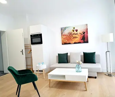 Ein Sitzbereich in der Unterkunft Stadtpalais am Schöntal