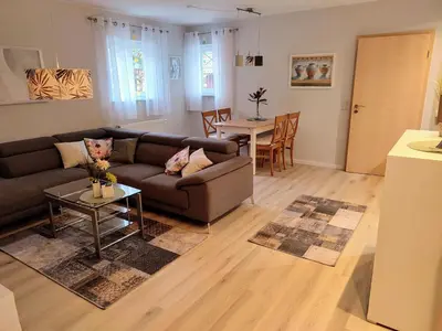 Ein Sitzbereich in der Unterkunft Ferienwohnung An der Korkeiche