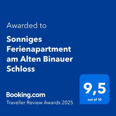 Ein Zertifikat, Auszeichnung, Logo oder anderes Dokument, das in der Unterkunft Sonniges Ferienapartment am Alten Binauer Schloss ausgestellt ist